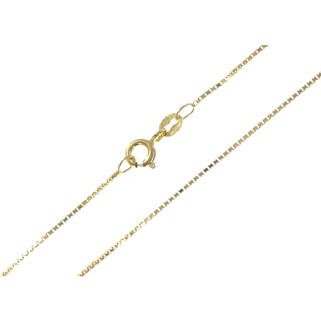 Buy 9ct Yellow Gold Box Chain Necklace - 1mm Thick - Various Lengths - 16, 18 and 20 Inch Long by World of Jewellery
