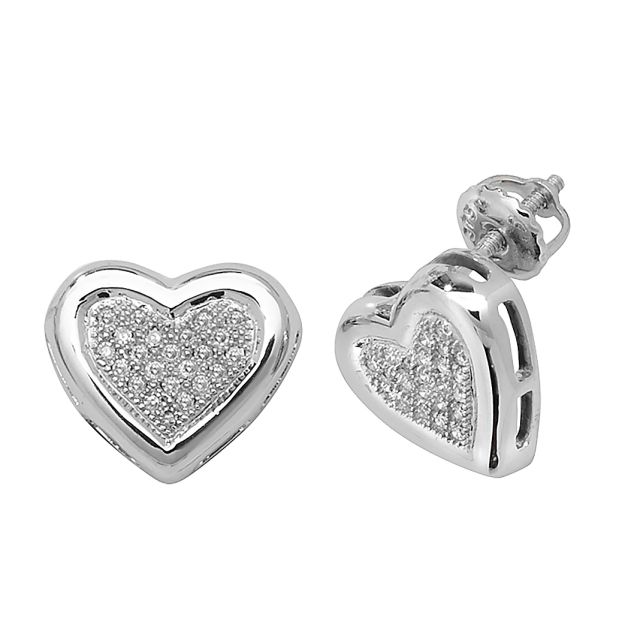 Buy 9ct White Gold 0.13ct Diamond Heart Stud Earrings by World of Jewellery