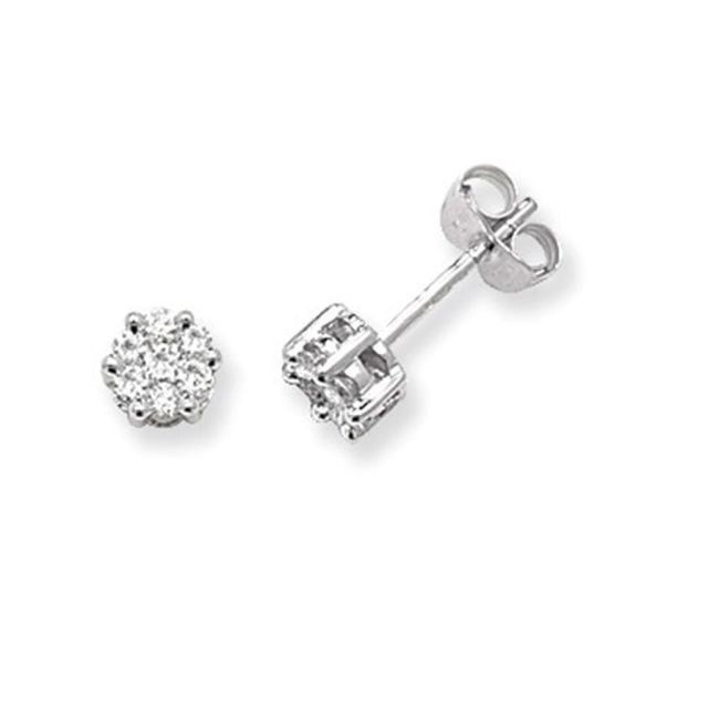 Buy 9ct White Gold 0.33ct Diamond Round Illusion Set Stud Earrings by World of Jewellery