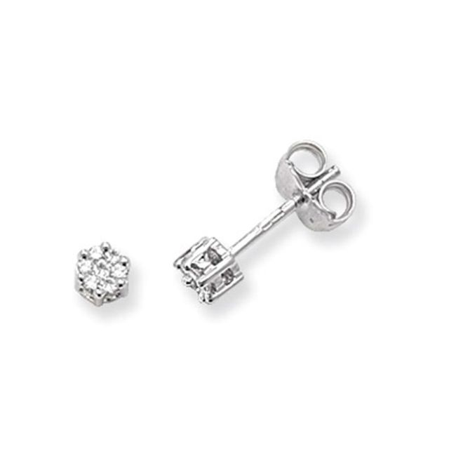 Buy 9ct White Gold 0.12ct Diamond Round Illusion Set Stud Earrings by World of Jewellery
