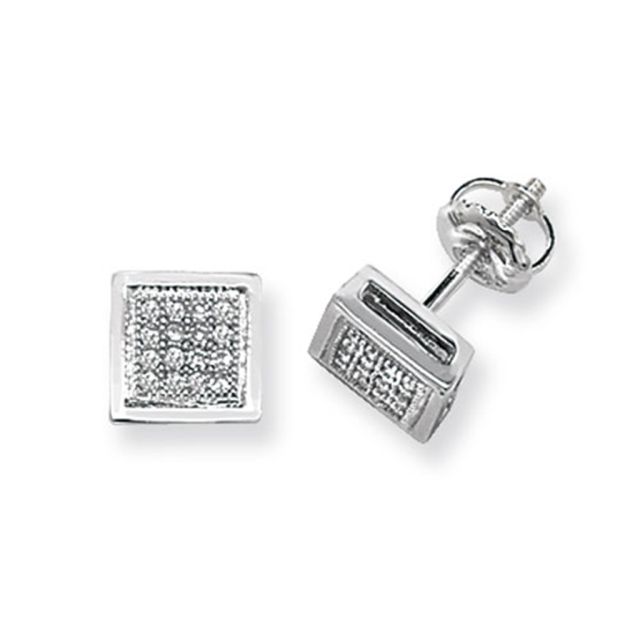Buy 9ct White Gold 0.13ct Diamond Square Stud Earrings by World of Jewellery