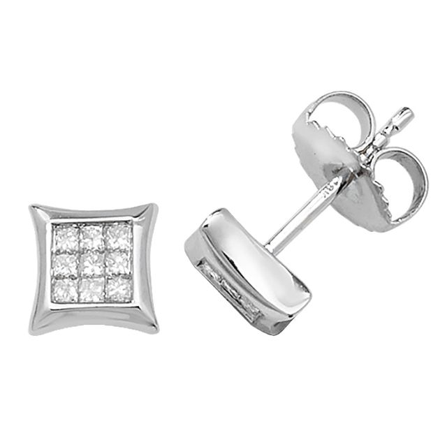 Buy 9ct White Gold 0.06ct Diamond Cushion Stud Earrings by World of Jewellery