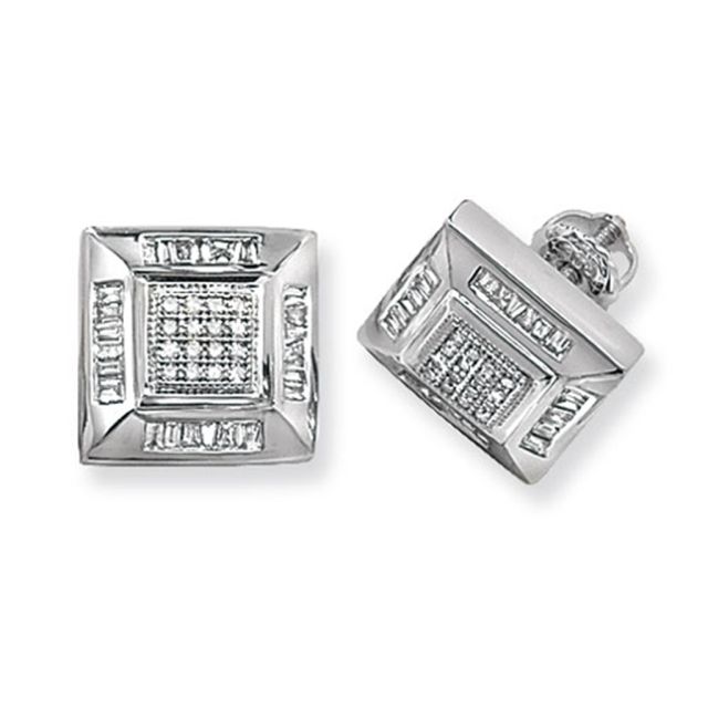 Buy 9ct White Gold 0.53ct Diamond Square Stud Earrings by World of Jewellery