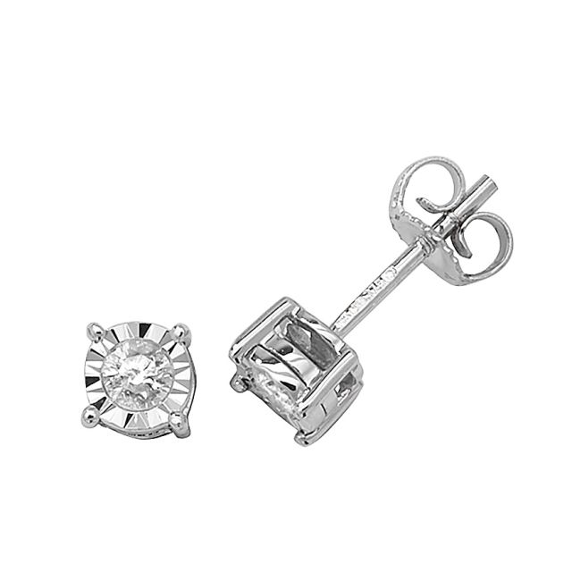 Buy 9ct White Gold 0.20ct Diamond Illusion Set Stud Earrings by World of Jewellery