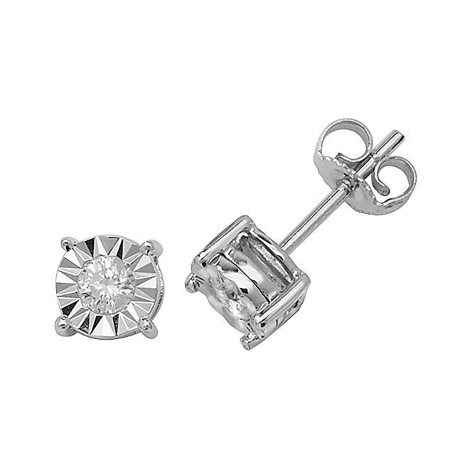 Buy 9ct White Gold 0.25ct Diamond Illusion Set Stud Earrings by World of Jewellery