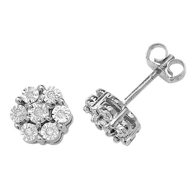 Buy 9ct White Gold 0.08ct Diamond Illusion Set Flower Stud Earrings by World of Jewellery