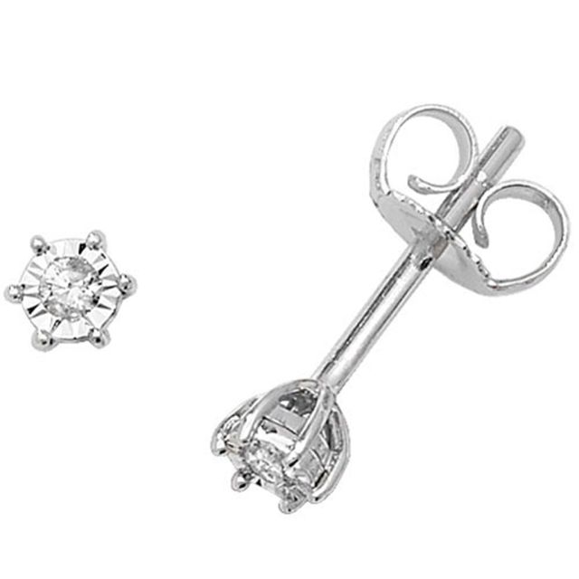 Buy 9ct White Gold 0.05ct Diamond Illusion Set Stud Earrings by World of Jewellery