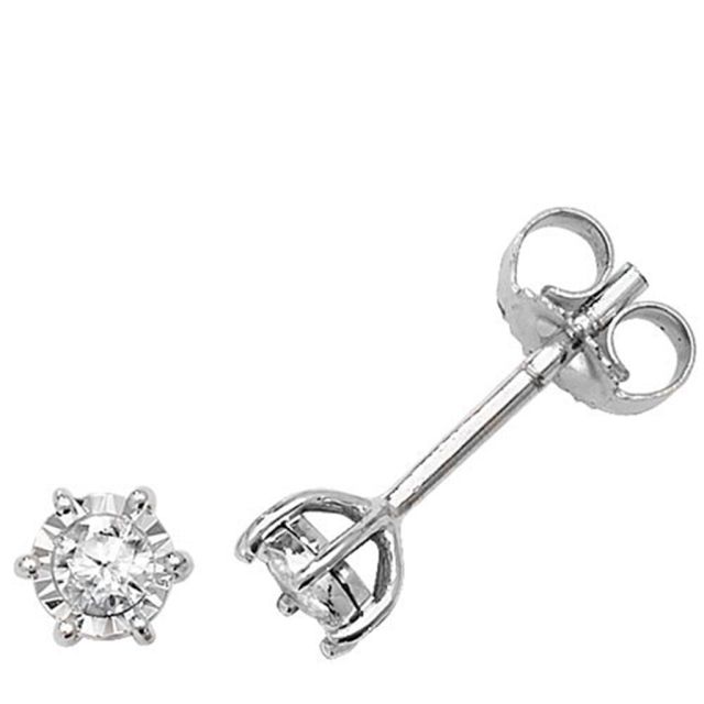 Buy 9ct White Gold 0.15ct Diamond Illusion Set Stud Earrings by World of Jewellery