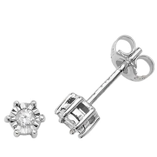 Buy 9ct White Gold 0.11ct Diamond Illusion Set Stud Earrings by World of Jewellery