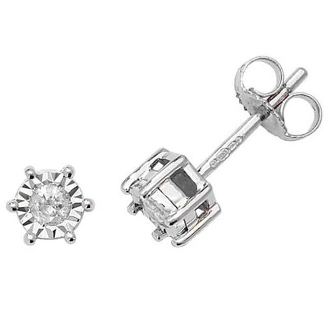 Buy 9ct White Gold 0.15ct Diamond Illusion Set Stud Earrings by World of Jewellery