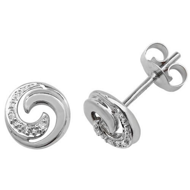 Buy 9ct White Gold 0.02ct Diamond Swirl Stud Earrings by World of Jewellery