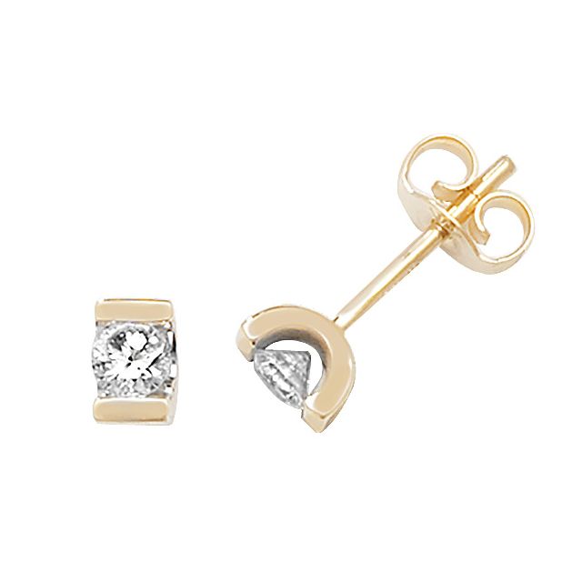 Buy 9ct Yellow Gold 0.25ct Diamond Single Stone Stud Earrings by World of Jewellery