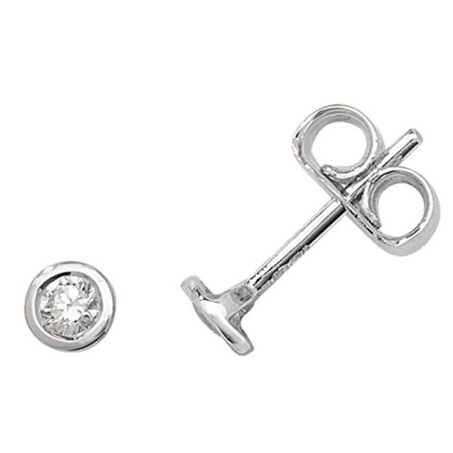 Buy 18ct White Gold 0.20ct Diamond Rubover Stud Earrings by World of Jewellery