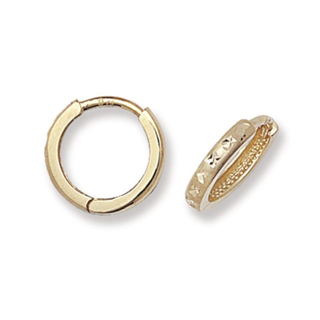 Buy 9ct Yellow Gold 12MM Diamond Cut Hinged Hoop Earrings by World of Jewellery