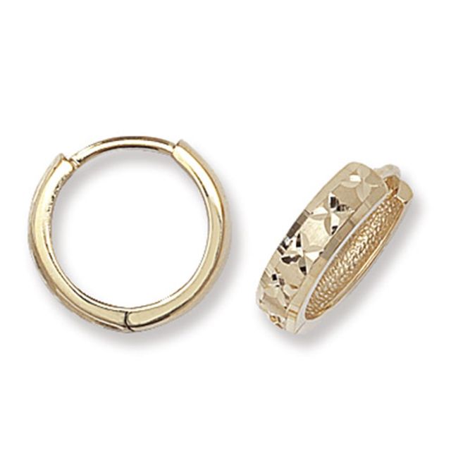 Buy 9ct Yellow Gold 14MM Diamond Cut Hinged Hoop Earrings by World of Jewellery