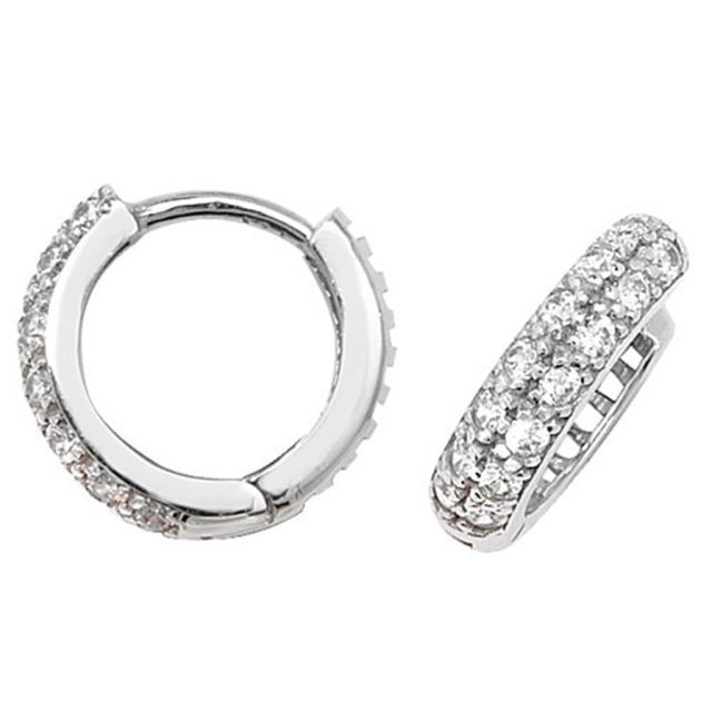 Buy 9ct White Gold 12MM Cubic Zirconia Hinged Hoop Earrings by World of Jewellery