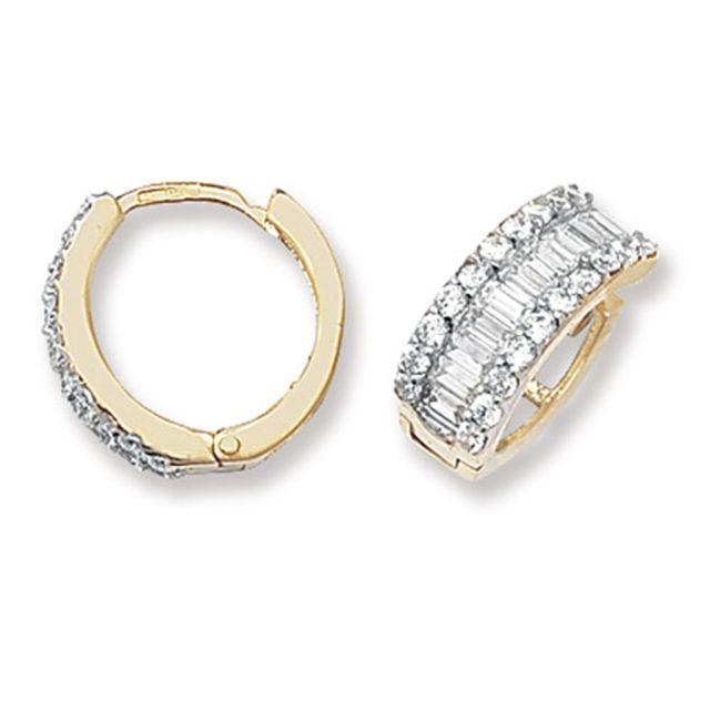 Buy 9ct Yellow Gold 14MM Cubic Zirconia Hinged Hoop Earrings by World of Jewellery