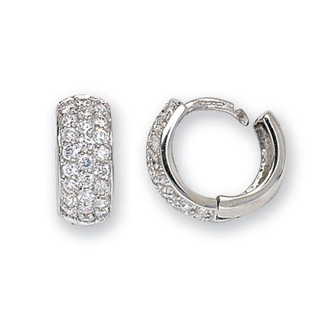 Buy 9ct White Gold 15MM Cubic Zirconia Set Hinged Hoop Earrings by World of Jewellery