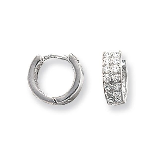 Buy 9ct White Gold 10MM Cubic Zirconia Set Hinged Hoop Earrings by World of Jewellery