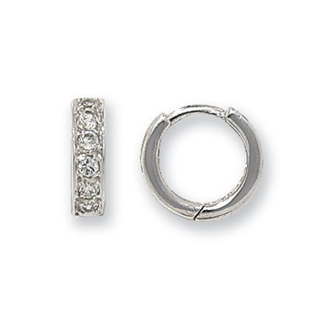 Buy 9ct White Gold 11MM Cubic Zirconia Set Hinged Hoop Earrings by World of Jewellery