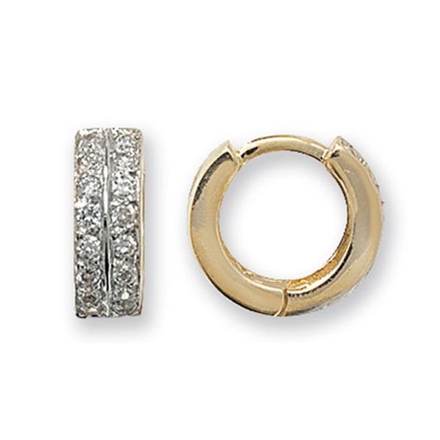 Buy 9ct Yellow Gold 14MM Cubic Zirconia Set Hinged Hoop Earrings by World of Jewellery