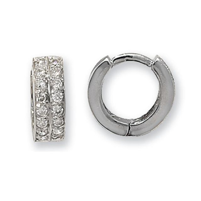 Buy 9ct White Gold 14MM Cubic Zirconia Set Hinged Hoop Earrings by World of Jewellery