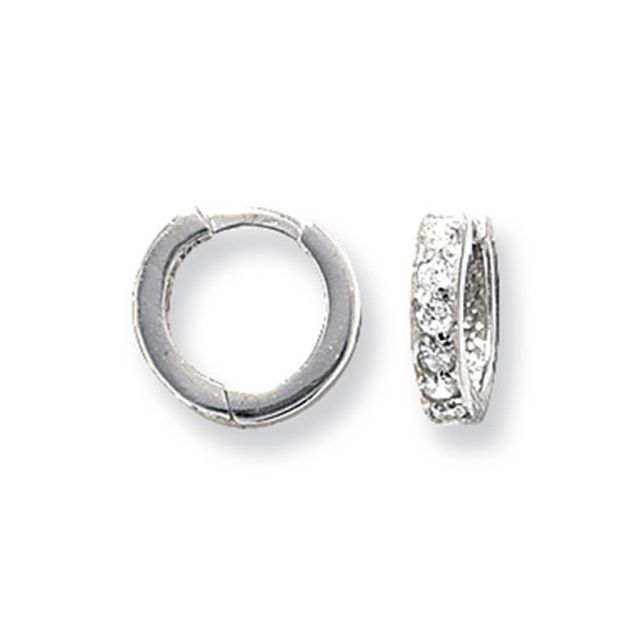 Buy 9ct White Gold 10MM Cubic Zirconia Set Hinged Hoop Earrings by World of Jewellery