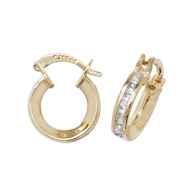 Buy 9ct Yellow Gold Cubic Zirconia Small Hoop Earrings by World of Jewellery