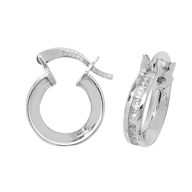 Buy 9ct White Gold Cubic Zirconia Small Hoop Earrings by World of Jewellery