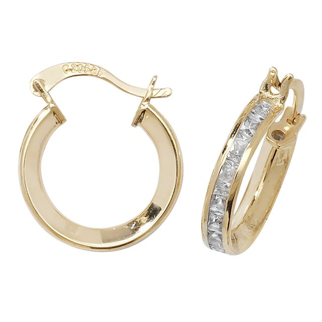 Buy 9ct Yellow Gold Cubic Zirconia Medium Hoop Earrings by World of Jewellery