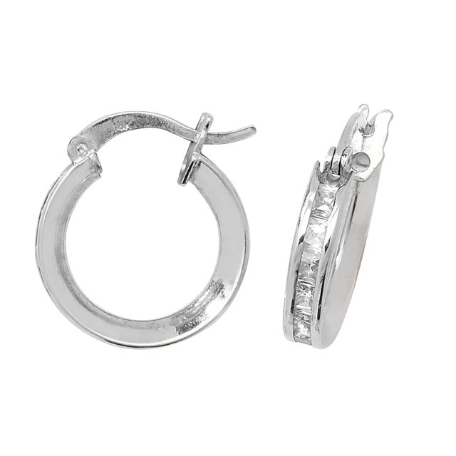 Buy 9ct White Gold Cubic Zirconia Medium Hoop Earrings by World of Jewellery