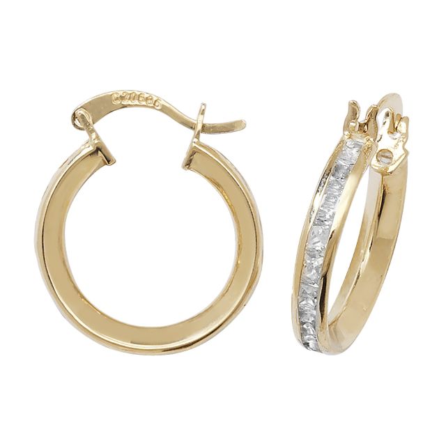 Buy 9ct Yellow Gold Cubic Zirconia Large Hoop Earrings by World of Jewellery