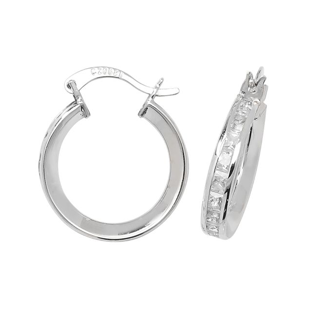 Buy 9ct White Gold Cubic Zirconia Large Hoop Earrings by World of Jewellery