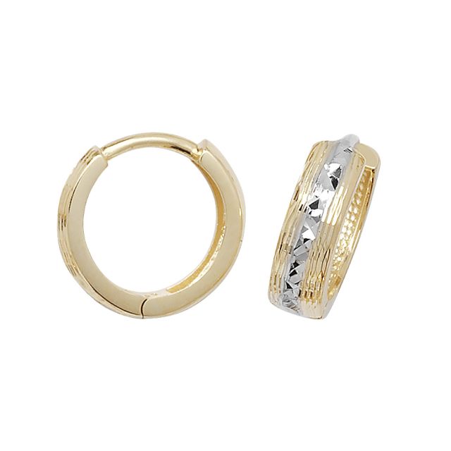 Buy 9ct Yellow and White Gold 12MM Hinged Hoop Earrings by World of Jewellery