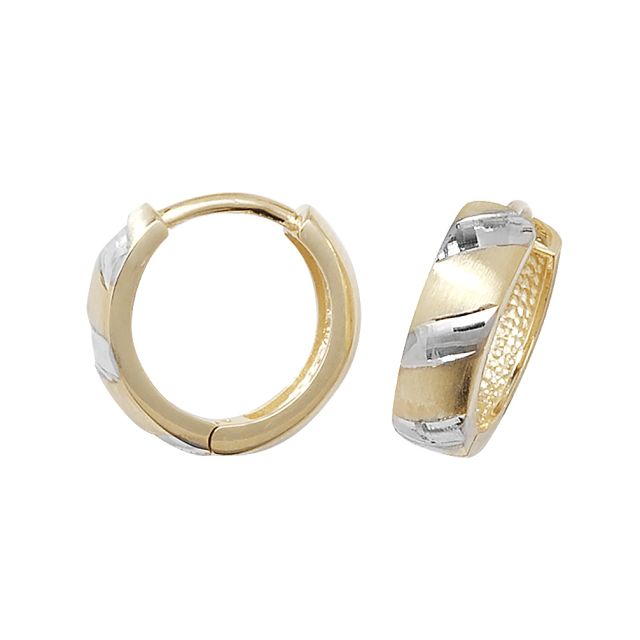 Buy 9ct Yellow and White Gold 12MM Hinged Hoop Earrings by World of Jewellery