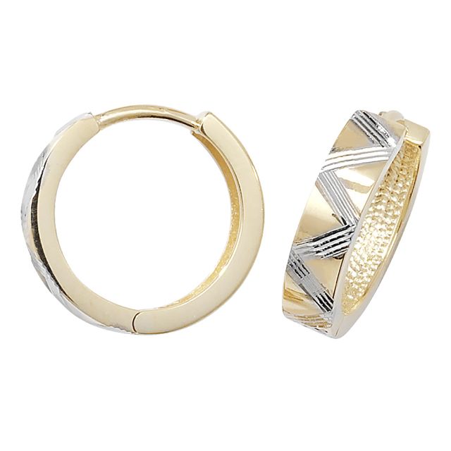 Buy 9ct Yellow and White Gold 15MM Hinged Hoop Earrings by World of Jewellery