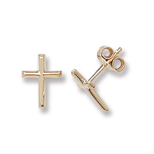 Buy 9ct Yellow Gold Cross Stud Earrings by World of Jewellery