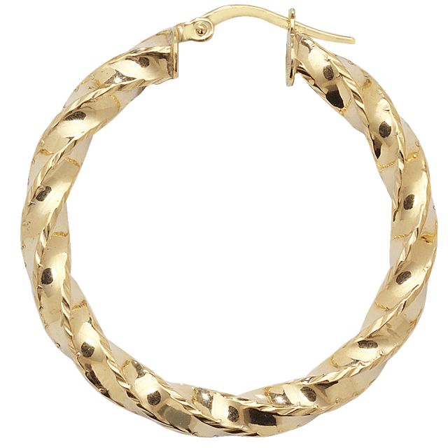 Buy 9ct Yellow Gold Medium Diamond Cut Twist Hoop Earrings by World of Jewellery