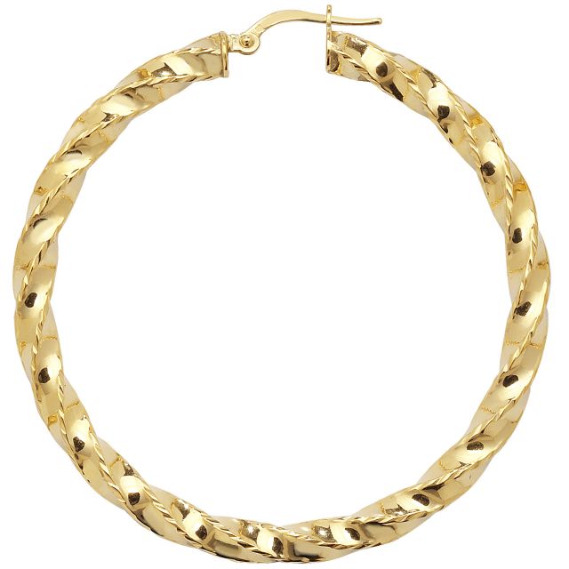 Buy 9ct Yellow Gold Extra Large Diamond Cut Twist Hoop Earrings by World of Jewellery