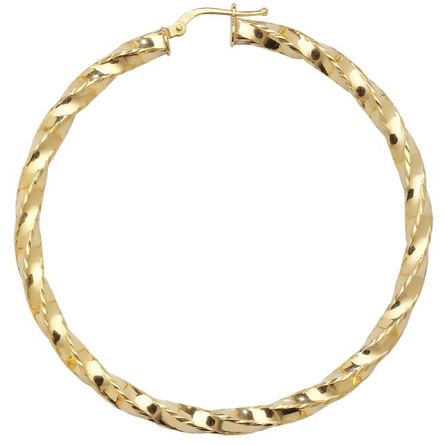 Buy 9ct Yellow Gold Extra Extra Large Diamond Cut Twist Hoop Earring by World of Jewellery