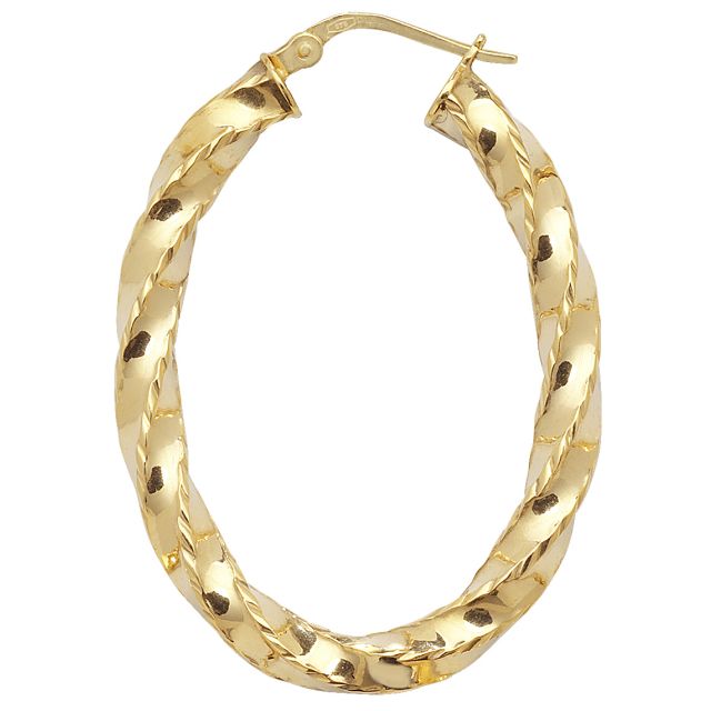 Buy 9ct Yellow Gold Diamond Cut Twist Hoop Earrings by World of Jewellery