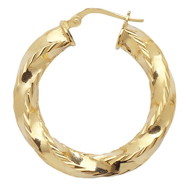 Buy 9ct Yellow Gold Small Diamond Cut Twist Hoop Earrings by World of Jewellery