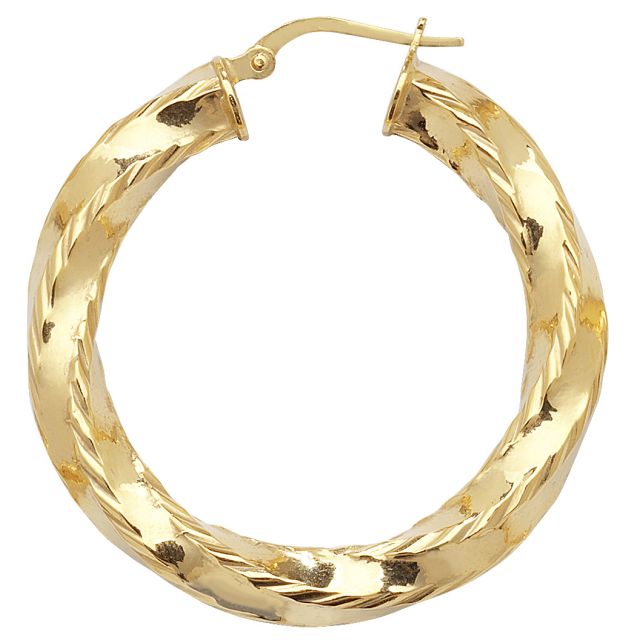 Buy 9ct Yellow Gold Medium Diamond Cut Twist Hoop Earrings by World of Jewellery