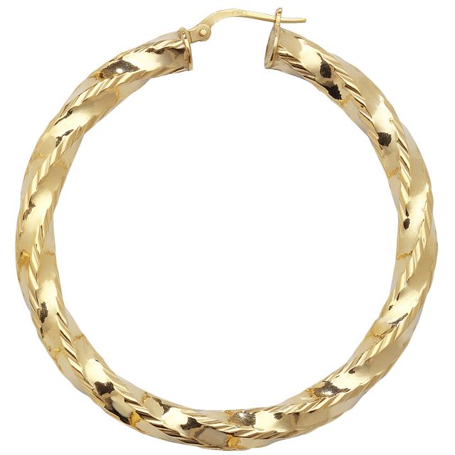 Buy 9ct Yellow Gold Large Diamond Cut Twist Hoop Earrings by World of Jewellery