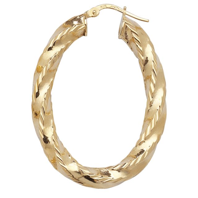 Buy 9ct Yellow Gold Diamond Cut Twist Hoop Earrings by World of Jewellery