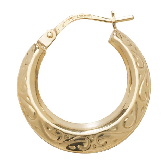 Buy 9ct Yellow Gold Medium Engraved Creole Earrings by World of Jewellery