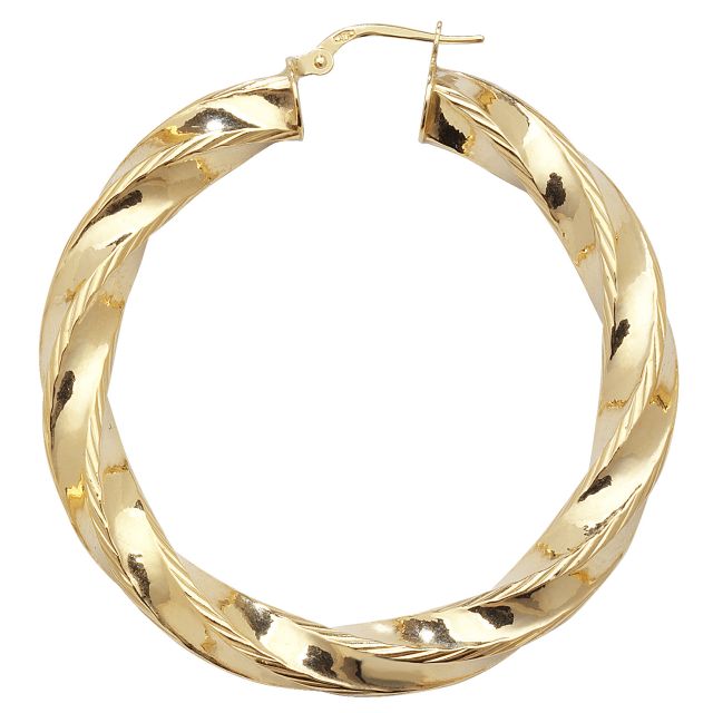 Buy 9ct Yellow Gold Medium Diamond Cut Twist Hoop Earrings by World of Jewellery