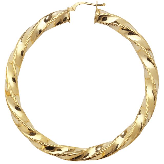 Buy 9ct Yellow Gold Large Diamond Cut Twist Hoop Earrings by World of Jewellery