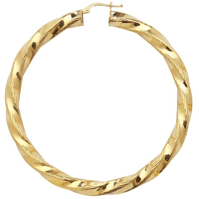 Buy 9ct Yellow Gold Extra Large Diamond Cut Twist Hoop Earrings by World of Jewellery