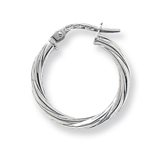 Buy 9ct White Gold Medium Twist Hoop Earrings by World of Jewellery